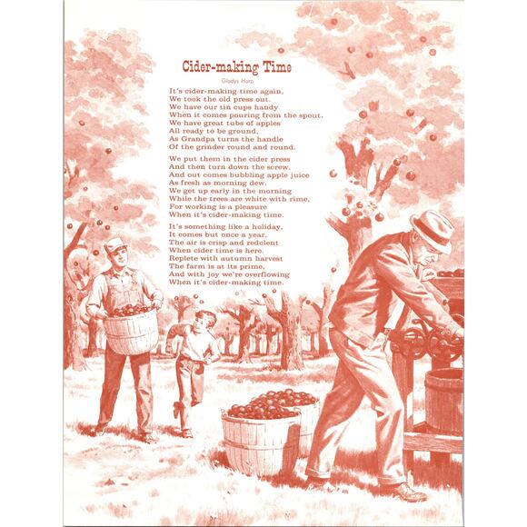 Cider-making Time Gladys Harp 1970s Poem Retro Kitsch Wall Art SH2 - Picture 2 of 2